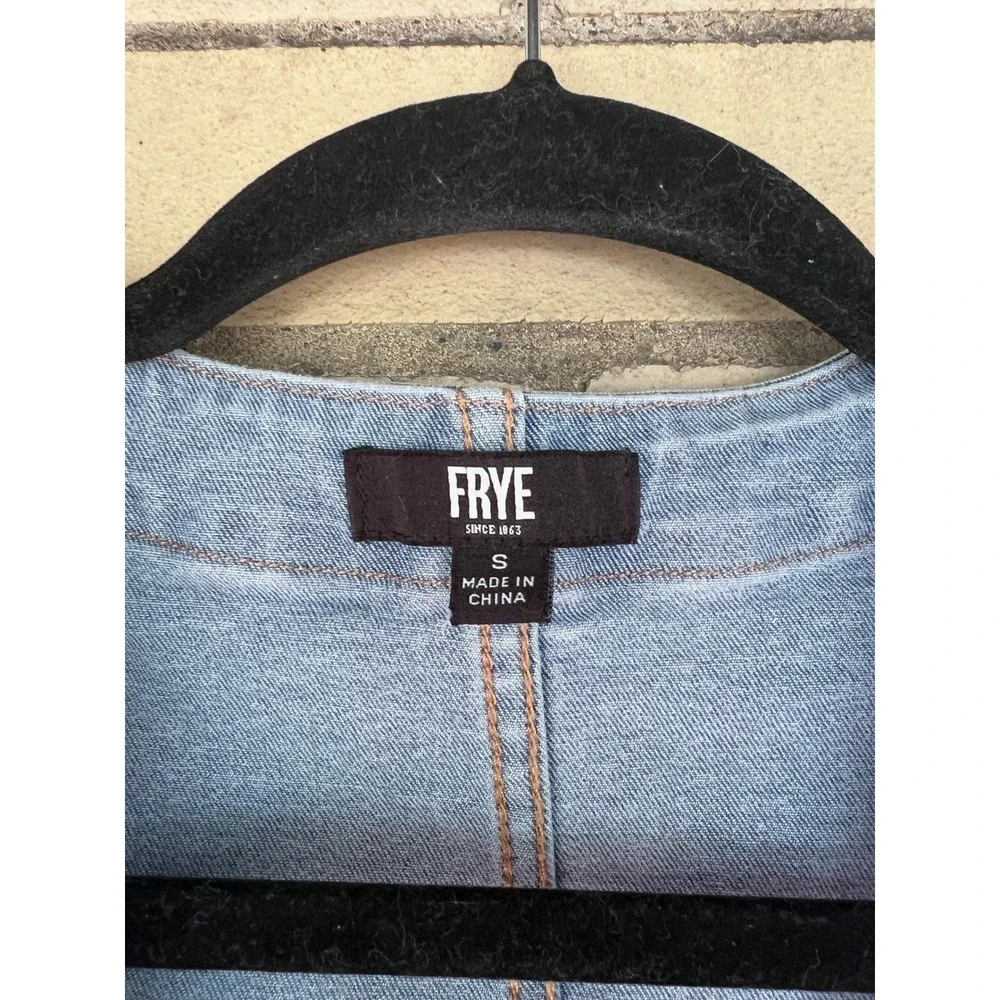 Frye Light Wash Denim Button Front V-Neck Mini Dress Size Small - Picture 2 of 5